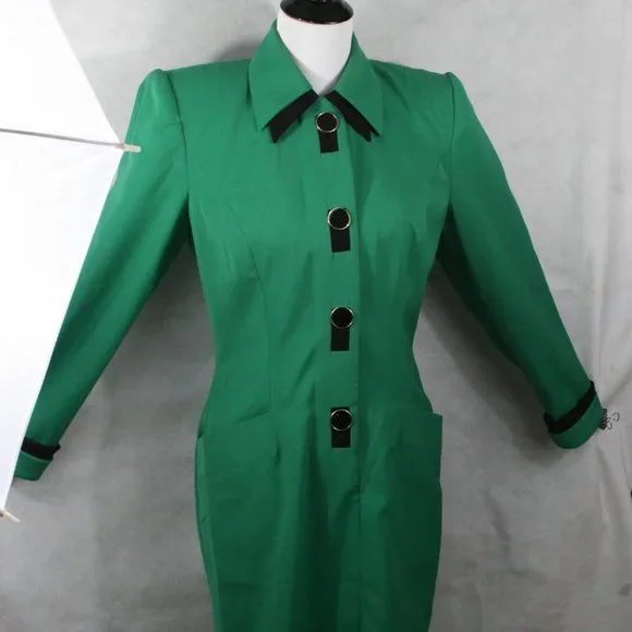 Vintage 80's R. B. Design Group Lime Green Poly Microfiber Midi Dress SZ 8 EUC - Picture 2 of 12